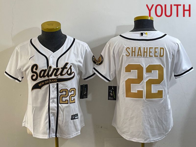 Youth New Orleans Saints 22 Shaheed White Joint Name 2024 Nike Limited NFL Jersey style 2